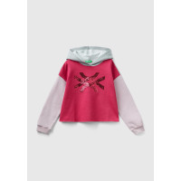 Kız Çocuk Gri Mix Slogan Baskılı Crop Sweatshirt