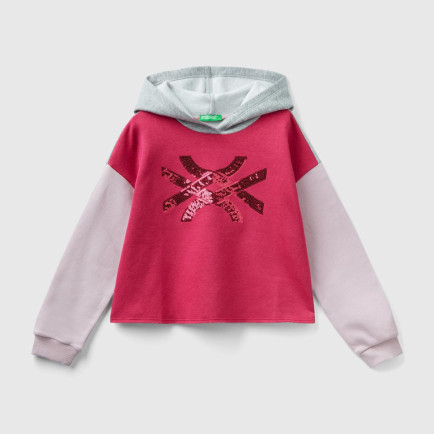 Kız Çocuk Gri Mix Slogan Baskılı Crop Sweatshirt