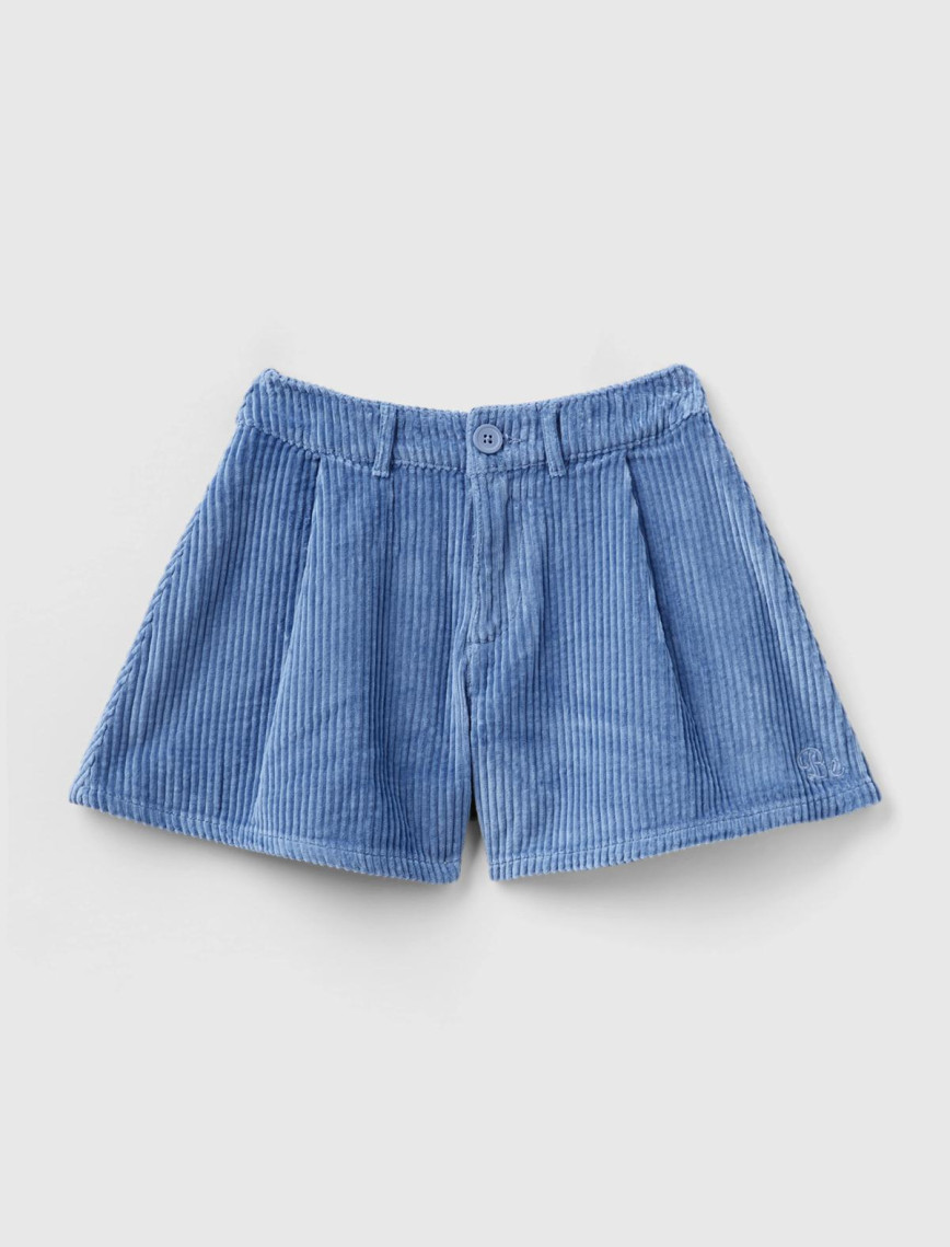 Kız Çocuk Su Yeşili BE İşlemeli Kadife Mini Şort