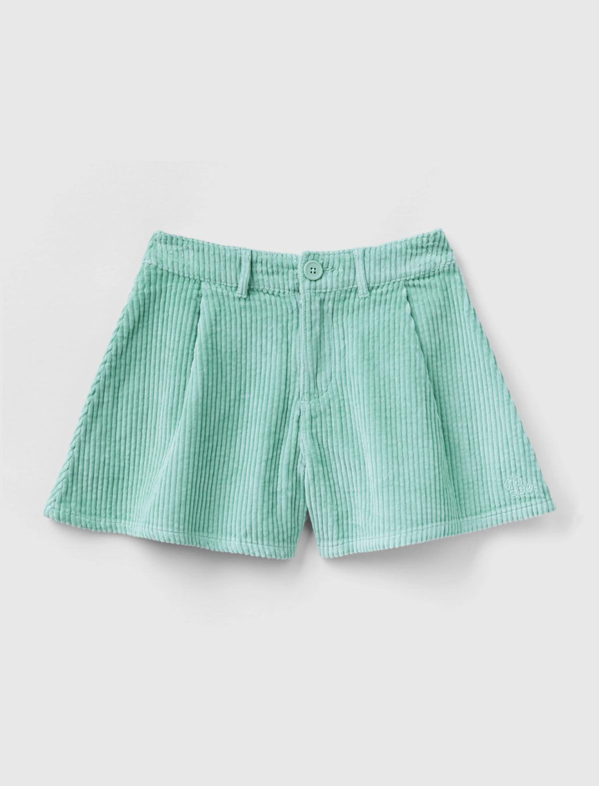 Kız Çocuk Su Yeşili BE İşlemeli Kadife Mini Şort