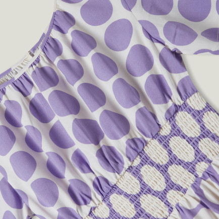 Kız Çocuk Lila Beli Lastikli Puantiye Desenli Elbise Kız Çocuk Lila Beli Lastikli Puantiye Desenli Elbise