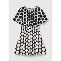 Kız Çocuk Siyah Beli Lastikli Puantiye Desenli Elbise