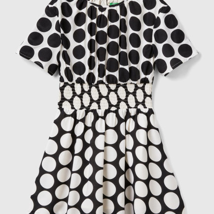 Kız Çocuk Siyah Beli Lastikli Puantiye Desenli Elbise Kız Çocuk Siyah Beli Lastikli Puantiye Desenli Elbise