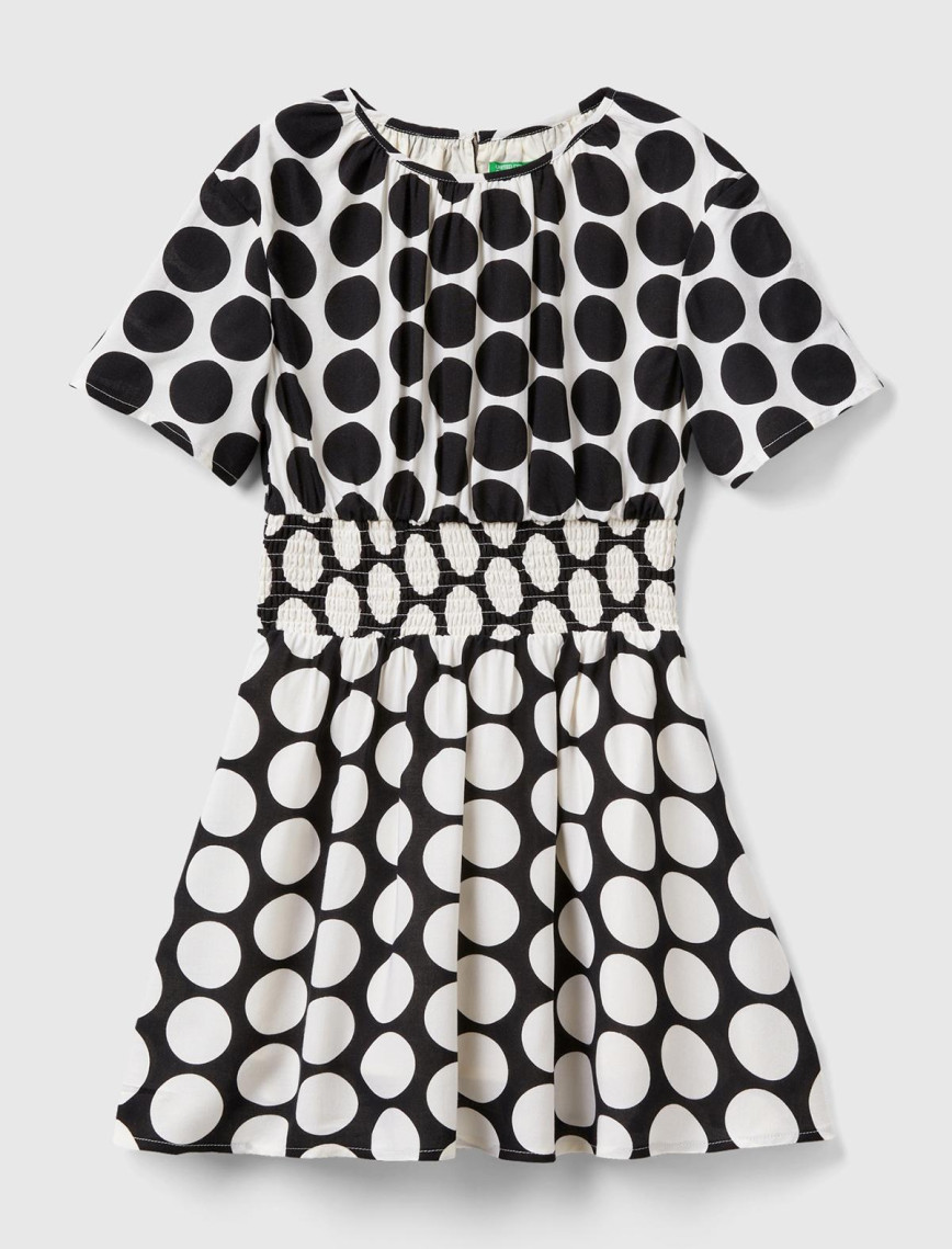 Kız Çocuk Lila Beli Lastikli Puantiye Desenli Elbise