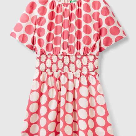 Kız Çocuk Pembe Beli Lastikli Puantiye Desenli Elbise Kız Çocuk Pembe Beli Lastikli Puantiye Desenli Elbise