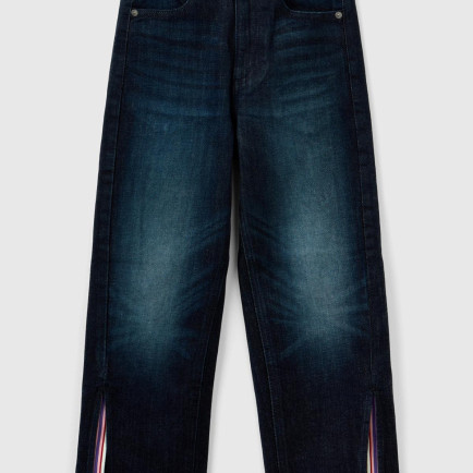 Kız Çocuk Denim Paçası Yırtmaç Detaylı Denim Pantolon