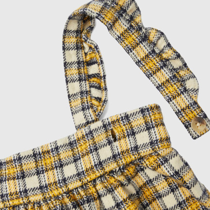 Kız Çocuk Sarı Mix Askılı Ekoseli Elbise