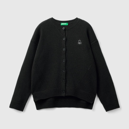 Kız Çocuk Siyah Önü Düğmeli Nervür Detaylı Hırka