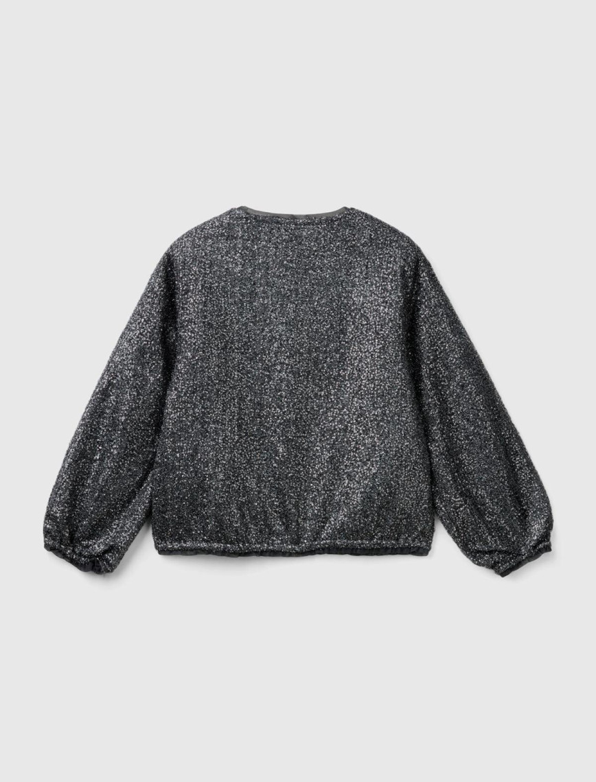 Kız Çocuk Siyah Tamamı Desenli Önü Fermuar Kapamalı Bisiklet Yaka Ceket Kız Çocuk Siyah Tamamı Desenli Önü Fermuar Kapamalı Bisiklet Yaka Ceket