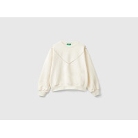 Kız Çocuk Ekru Arkası Logo Baskılı Önü V Dikiş Detaylı Bisiklet Yaka Sweatshirt