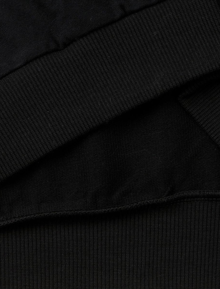 Kız Çocuk Siyah Arkası Logo Baskılı Önü V Dikiş Detaylı Bisiklet Yaka Sweatshirt