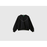 Kız Çocuk Siyah Arkası Logo Baskılı Önü V Dikiş Detaylı Bisiklet Yaka Sweatshirt