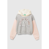 Kız Çocuk Gri Mix Pamuk Karışımlı Payet Logolu Kapşonlu Sweatshirt