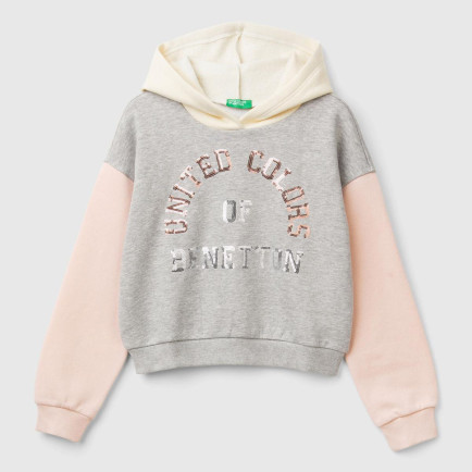 Kız Çocuk Gri Mix Pamuk Karışımlı Payet Logolu Kapşonlu Sweatshirt Kız Çocuk Gri Mix Pamuk Karışımlı Payet Logolu Kapşonlu Sweatshirt