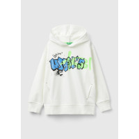 Erkek Çocuk Beyaz Önü Baskılı Arkası Şerit Detaylı Kapüşonlu Sweatshirt Erkek Çocuk Beyaz Önü Baskılı Arkası Şerit Detaylı Kapüşonlu Sweatshirt