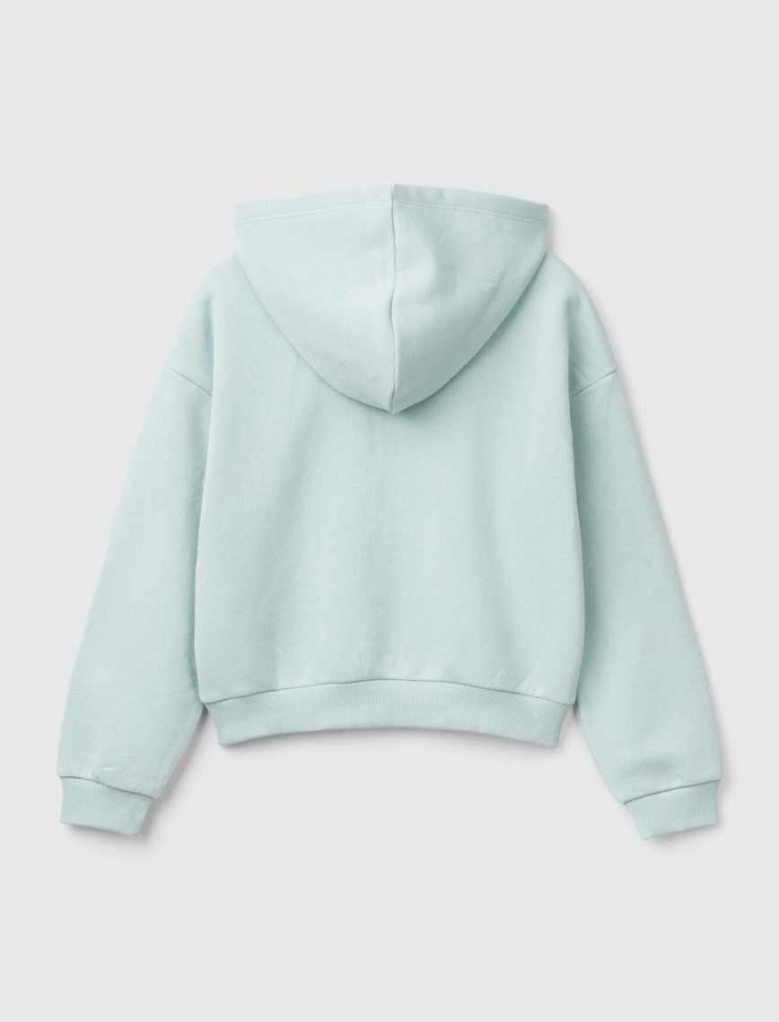 Kız Çocuk Su Yeşili Pamuk Karışımlı Payet Logolu Kapşonlu Sweatshirt