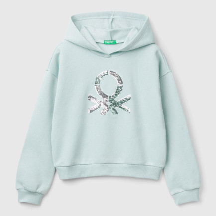Kız Çocuk Su Yeşili Pamuk Karışımlı Payet Logolu Kapşonlu Sweatshirt Kız Çocuk Su Yeşili Pamuk Karışımlı Payet Logolu Kapşonlu Sweatshirt