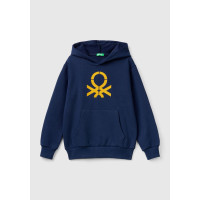 Erkek Çocuk Lacivert Önü Logo Baskılı Kanguru Cepli Kapüşonlu Sweatshirt