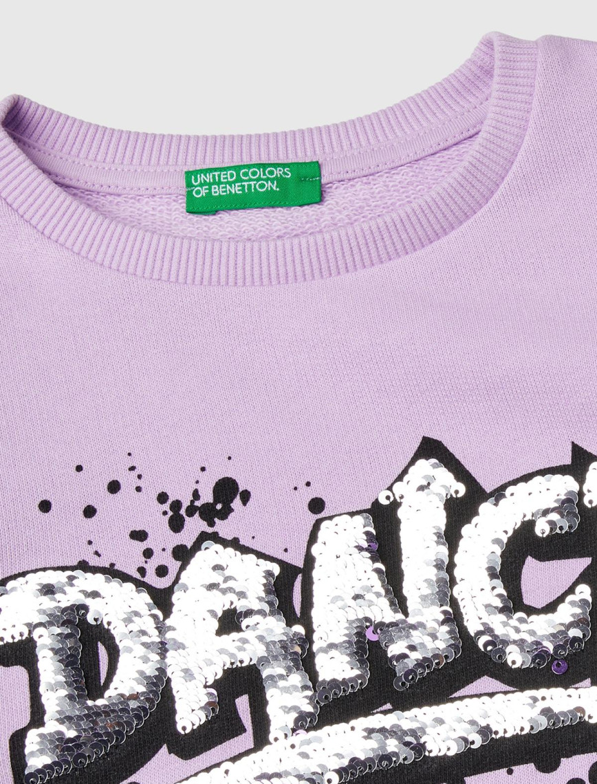 Kız Çocuk Lila Önü Pullu Baskı Detaylı Bisiklet Yaka Sweatshirt Kız Çocuk Lila Önü Pullu Baskı Detaylı Bisiklet Yaka Sweatshirt