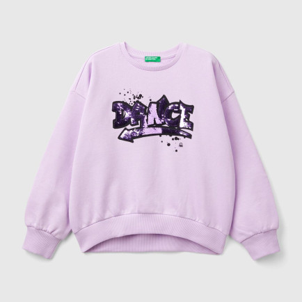 Kız Çocuk Lila Önü Pullu Baskı Detaylı Bisiklet Yaka Sweatshirt