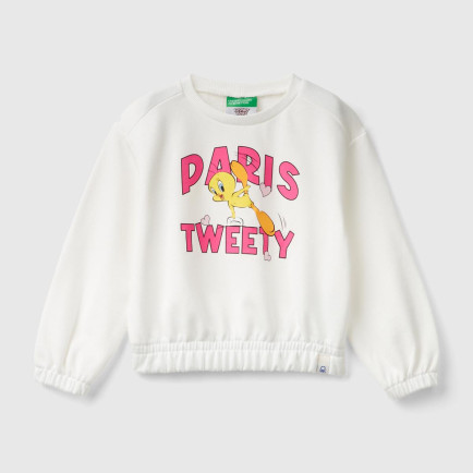 Kız Çocuk Beyaz Önü Lola Bunny Baskılı Normal Kesim Bisiklet Yaka Sweatshirt