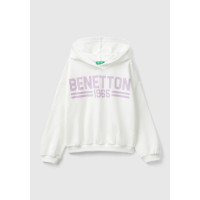 Kız Çocuk Beyaz Önü Su Bazlı Logo Baskılı Kapüşonlu Sweatshirt