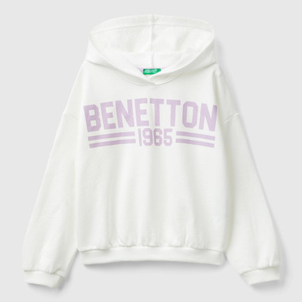Kız Çocuk Beyaz Önü Su Bazlı Logo Baskılı Kapüşonlu Sweatshirt
