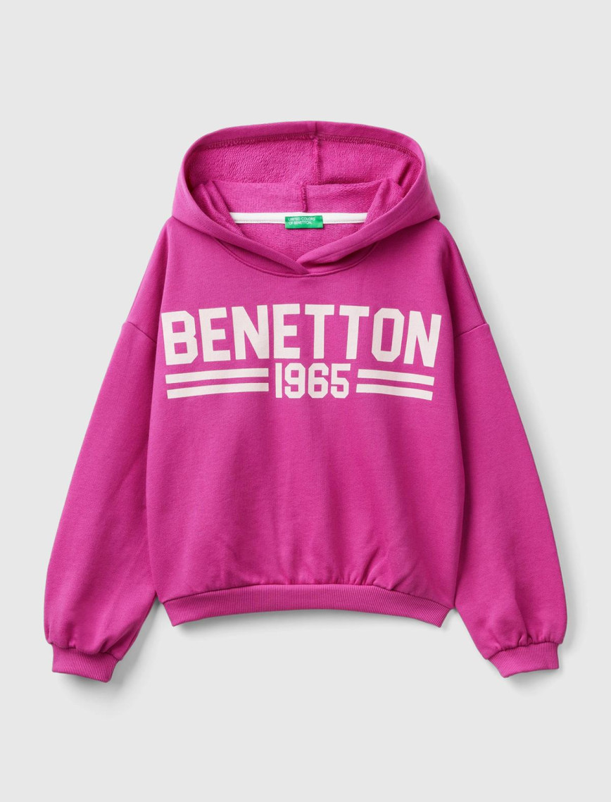 Kız Çocuk Fuşya Önü Su Bazlı Logo Baskılı Kapüşonlu Sweatshirt