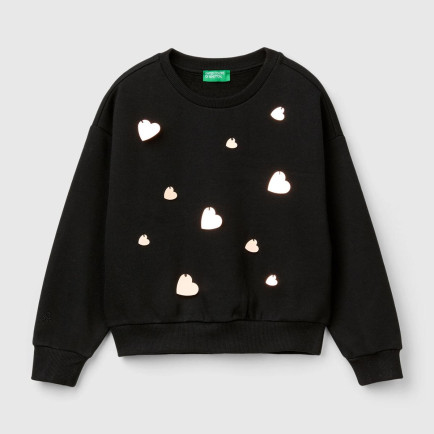 Kız Çocuk Siyah Önü Kalpli Payetli Düşük Omuz Bisiklet Yaka Sweatshirt Kız Çocuk Siyah Önü Kalpli Payetli Düşük Omuz Bisiklet Yaka Sweatshirt