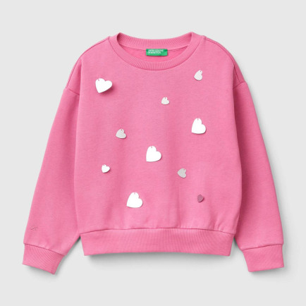 Kız Çocuk Pembe Önü Kalpli Payetli Düşük Omuz Bisiklet Yaka Sweatshirt Kız Çocuk Pembe Önü Kalpli Payetli Düşük Omuz Bisiklet Yaka Sweatshirt