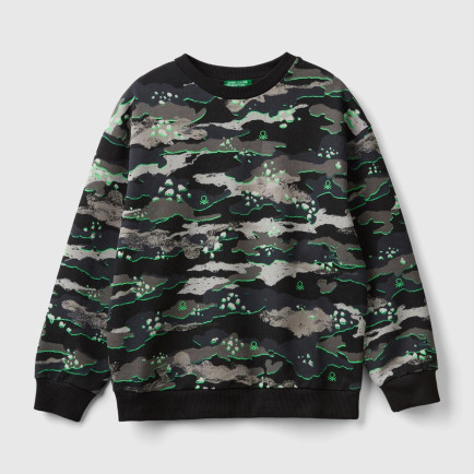 Erkek Çocuk Kamuflaj Tamamı Baskılı Ribanalı Bisiklet Yaka Sweatshirt