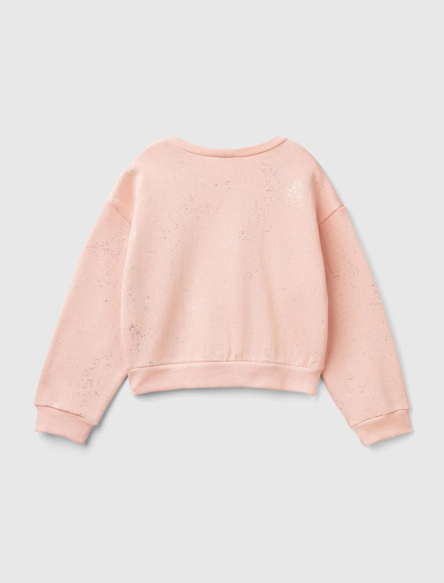 Kız Çocuk Pembe Tamamı Yıldız Tozu Baskılı Düşük Omuz Oversize Sweatshirt