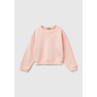 Kız Çocuk Pembe Tamamı Yıldız Tozu Baskılı Düşük Omuz Oversize Sweatshirt