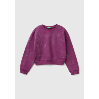 Kız Çocuk Mor Tamamı Yıldız Tozu Baskılı Düşük Omuz Oversize Sweatshirt