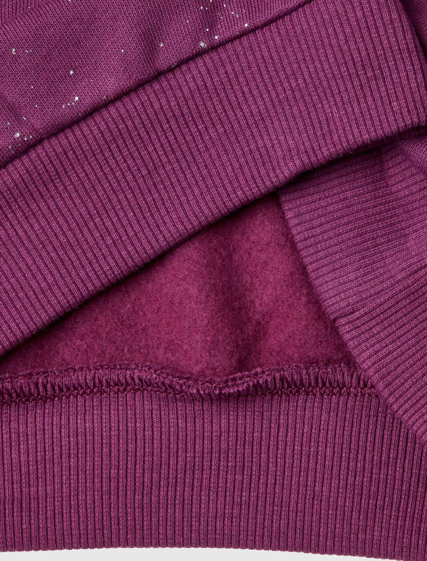 Kız Çocuk Mor Tamamı Yıldız Tozu Baskılı Düşük Omuz Oversize Sweatshirt