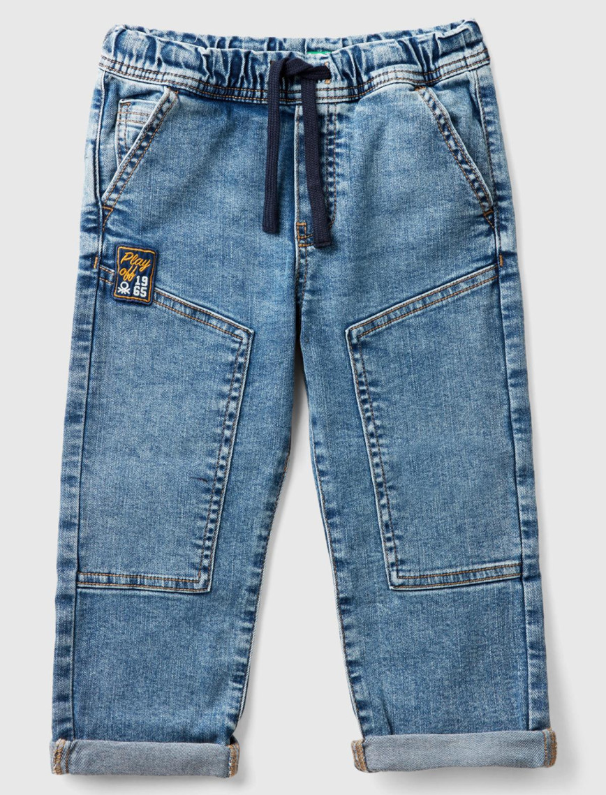 Erkek Çocuk Denim Beli Lastikli Büzgü İpli Kıvrık Paça Denim Pantolon Erkek Çocuk Denim Beli Lastikli Büzgü İpli Kıvrık Paça Denim Pantolon
