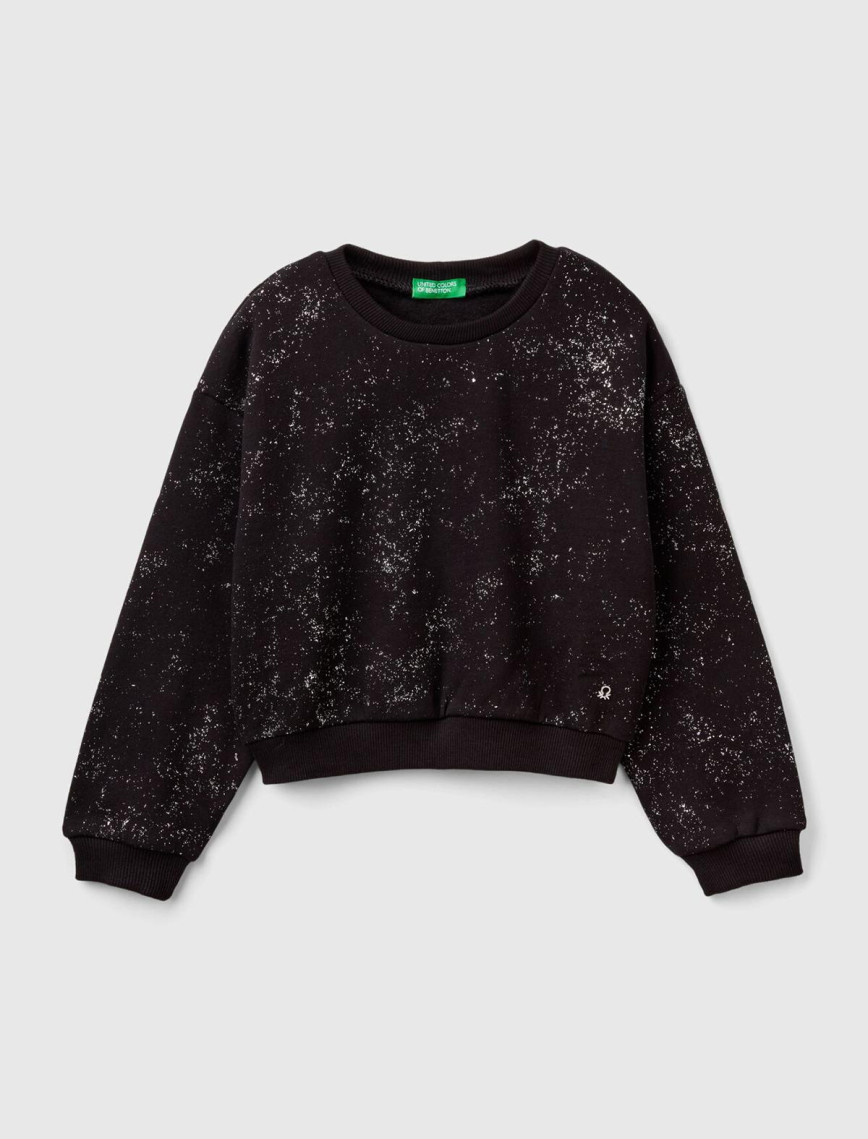 Kız Çocuk Pembe Tamamı Yıldız Tozu Baskılı Düşük Omuz Oversize Sweatshirt