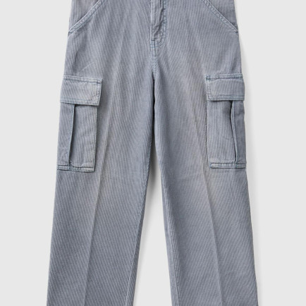 Erkek Çocuk Havacı Mavi Arka Cebi Logo İşlemeli 6 Cepli Oversize Pantolon