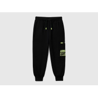 Erkek Çocuk Siyah 3 Boyutlu Baskılı Sol Yanı Cepli Beli Lastikli Eşofman Altı