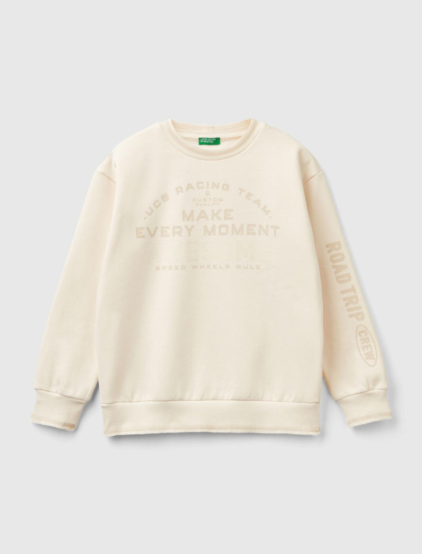 Erkek Çocuk Ekru Önü ve Sol Kolu Baskılı Bisiklet Yaka Sweatshirt Erkek Çocuk Ekru Önü ve Sol Kolu Baskılı Bisiklet Yaka Sweatshirt