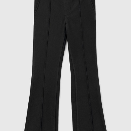 Kız Çocuk Siyah Fermuarlı ve Düğmeli Arkası Pileli Geniş Paça Pantolon