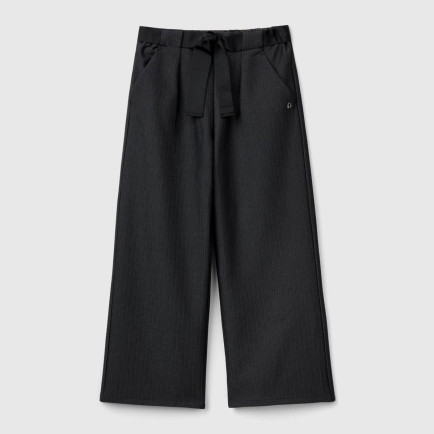 Kız Çocuk Antrasit Önü Logo Detaylı Beli Kuşaklı Palazzo Pantolon