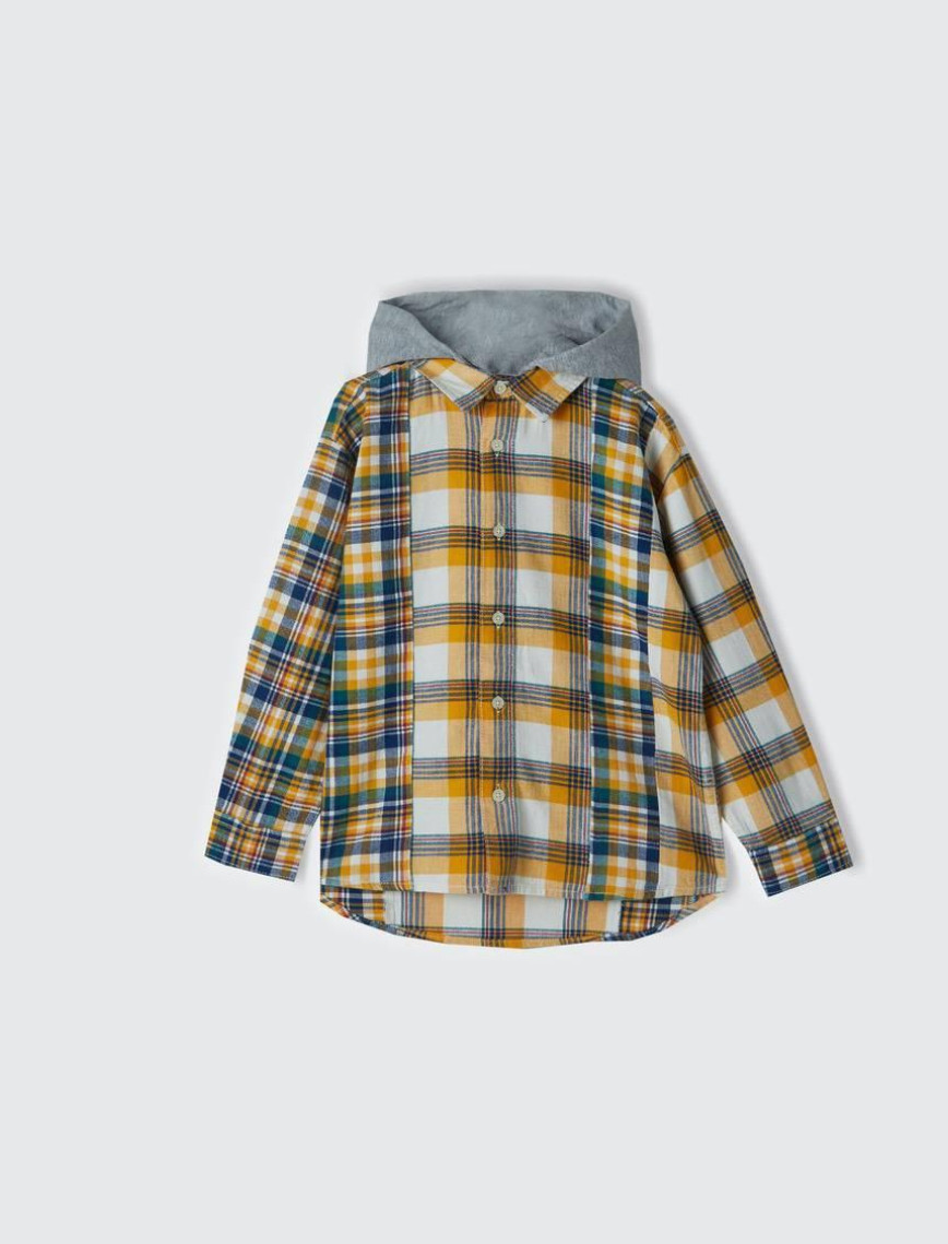 Erkek Çocuk Sarı Mix Renk Detaylı Kapüşonlu Uzun Kollu Gömlek Erkek Çocuk Sarı Mix Renk Detaylı Kapüşonlu Uzun Kollu Gömlek