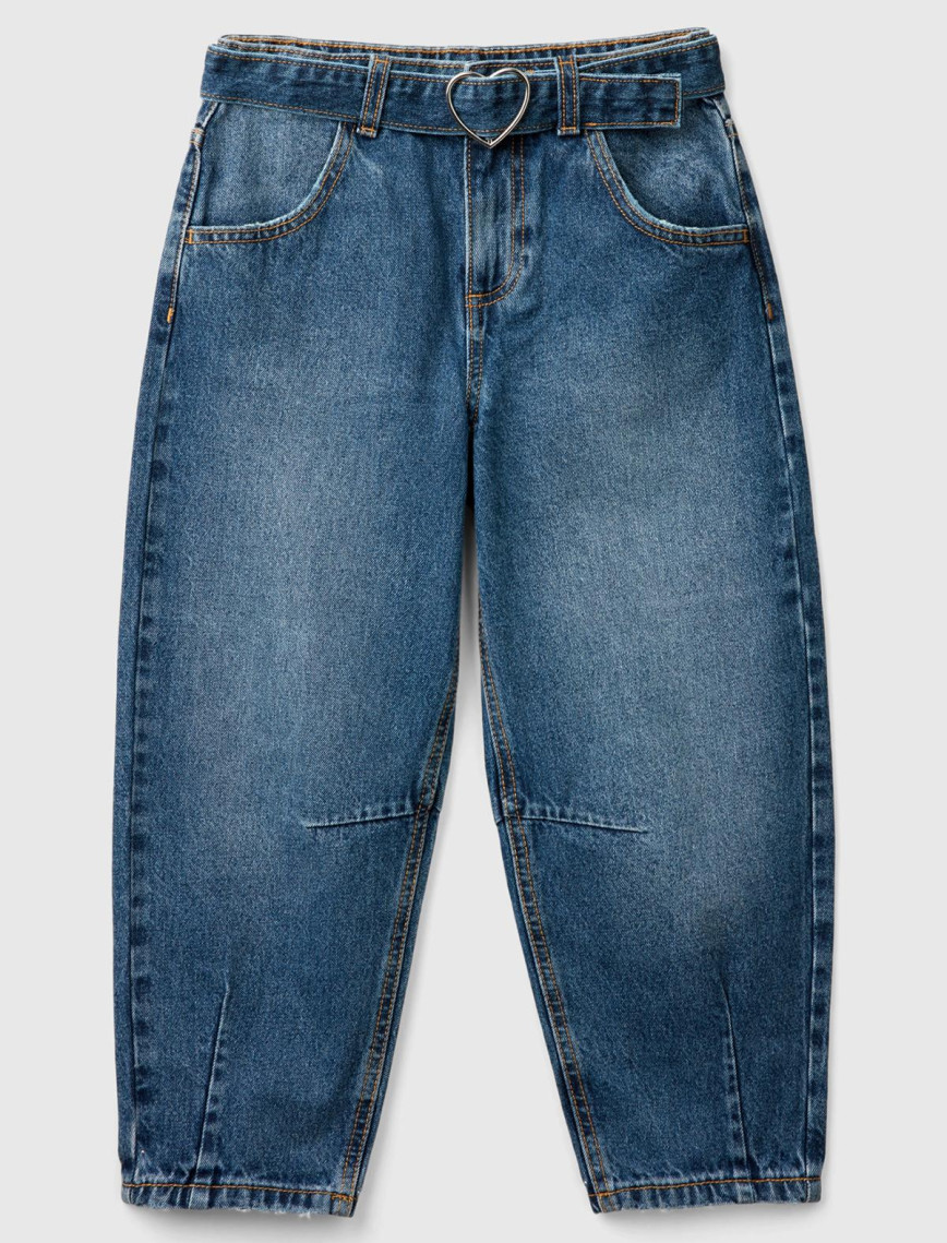 Kız Çocuk Koyu Denim Yıkama Efektli Bol Kesim Denim Pantolon Kız Çocuk Koyu Denim Yıkama Efektli Bol Kesim Denim Pantolon