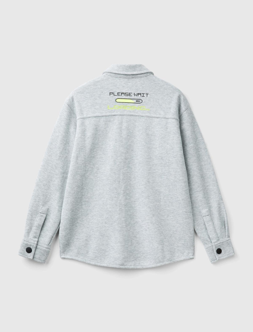 Erkek Çocuk Gri Melanj 3 Boyutlu Çok Renkli Baskılı Uzun Kollu Gömlek Erkek Çocuk Gri Melanj 3 Boyutlu Çok Renkli Baskılı Uzun Kollu Gömlek