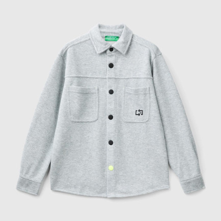 Erkek Çocuk Gri Melanj 3 Boyutlu Çok Renkli Baskılı Uzun Kollu Gömlek