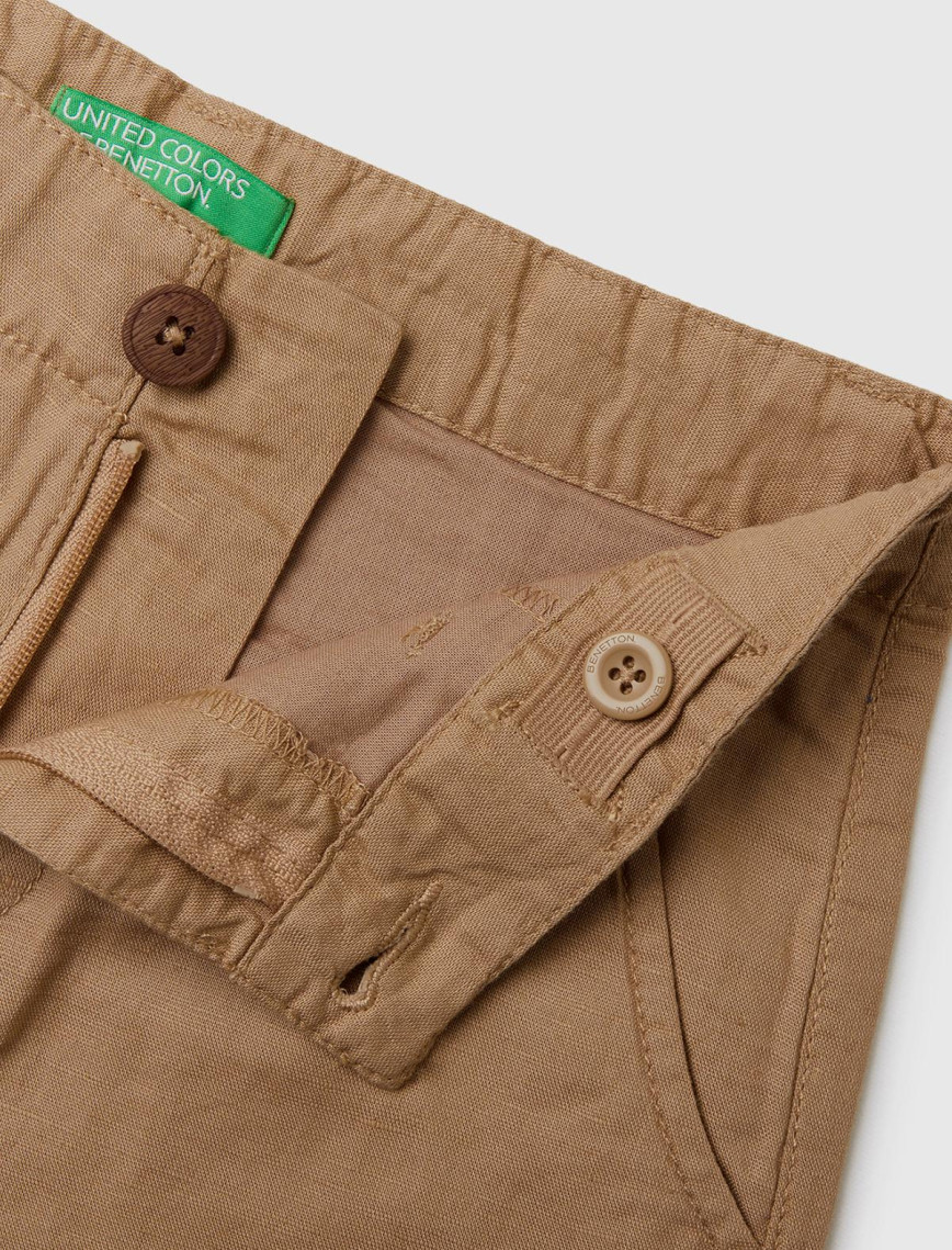 Erkek Çocuk Açık Kahve Keten Karışımlı Şort