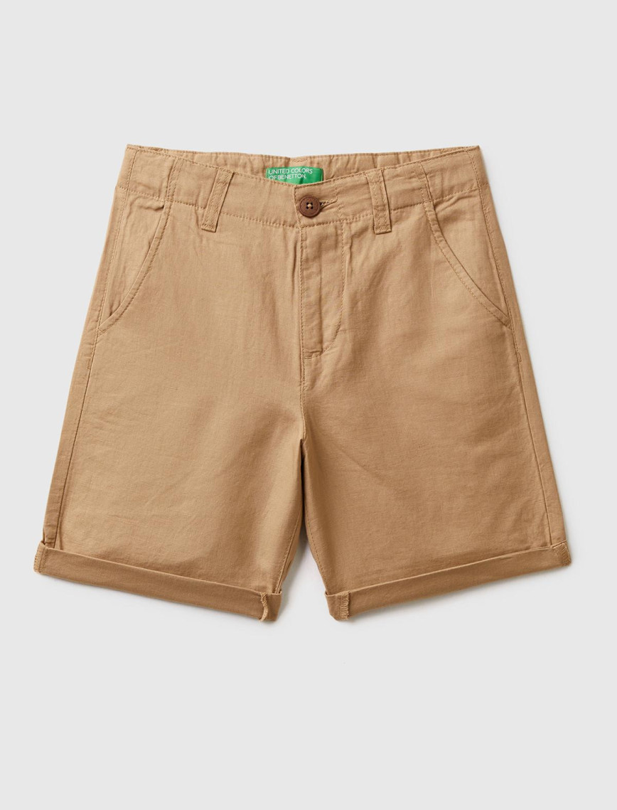 Erkek Çocuk Açık Kahve Keten Karışımlı Şort