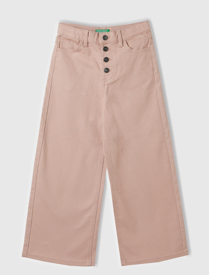 Kız Çocuk Pudra Düğme Kapamalı Geniş Paça Pantolon Kız Çocuk Pudra Düğme Kapamalı Geniş Paça Pantolon
