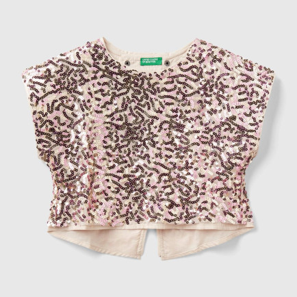 Kız Çocuk Gold Tamamı Desenli Arkası Çapraz Detaylı Bisiklet Yaka Bluz